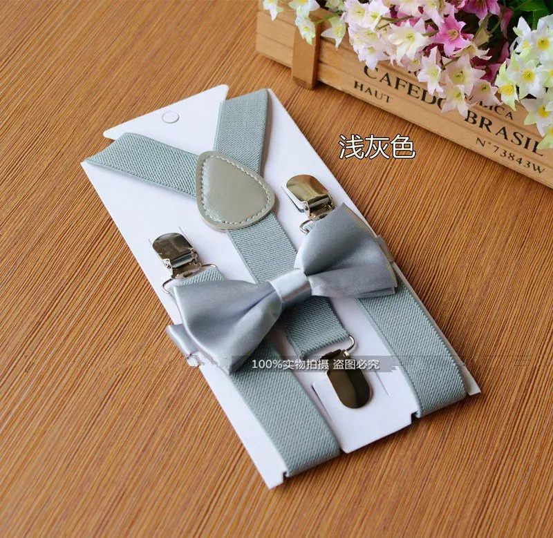 Kids Elastic Suspenders& Bow Tie RetailChildren Matching Tuxedo Suit Boys Girls Costume Adjustable Y-Back Brace Belt for 1-10T - Цвет: 19
