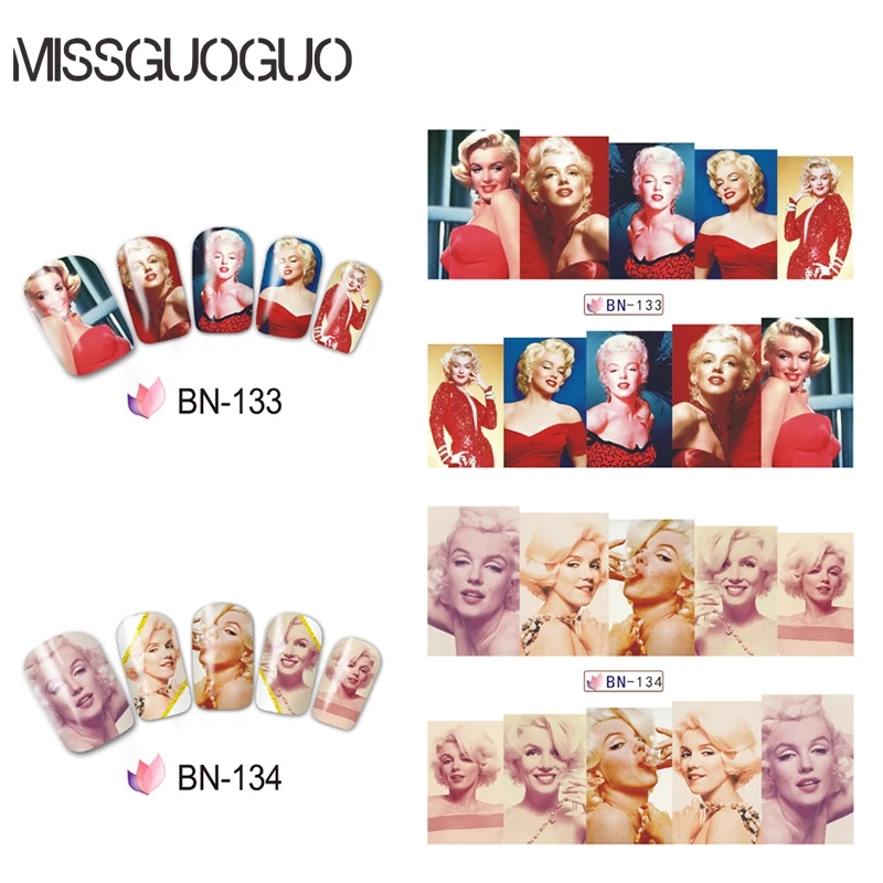 MISSGUOGUO sexy Marilyn Monroe nail sticker water decal red lips golden hair DECALS art decorations transfer WRAPS | Красота и