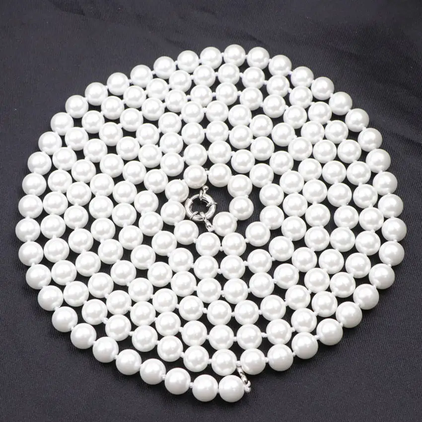 Statement Long Chain Necklace for Women Simulated Pearl Necklaces Round Beads Glass Shell Pearls Rows Jewelry 65inch A920 | Украшения и