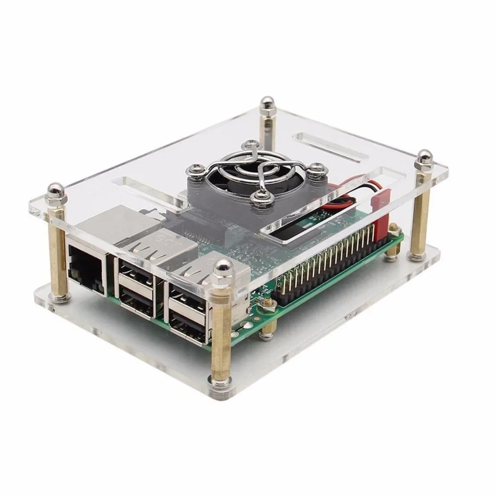 Для Raspberry Pi 3 акриловый прозрачный корпус с охлаждающим вентилятором алюминиевый