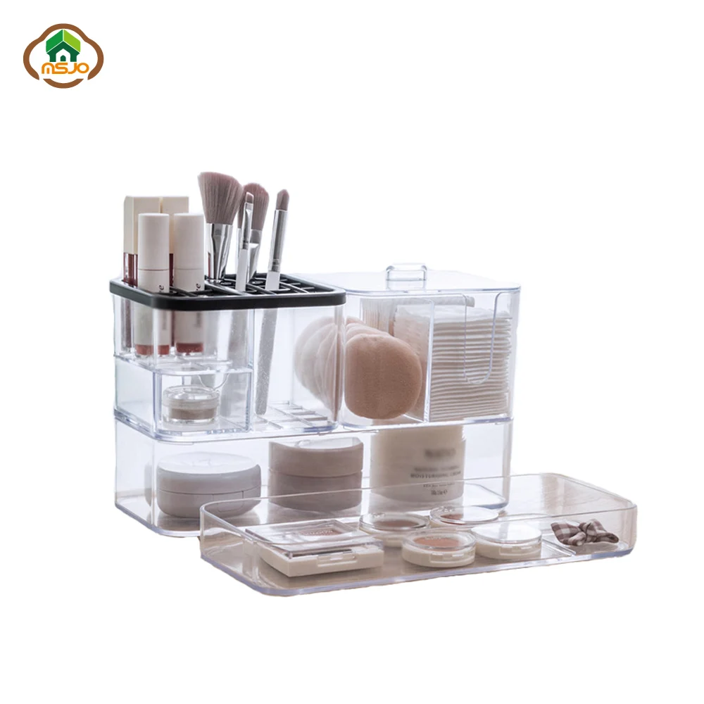 

Msjo Makeup Organizers Acrylic Makeup Organizer Box Nail Polish Lipstick Cosmetic Cotton Storage Boxes Bins Make up Organizers