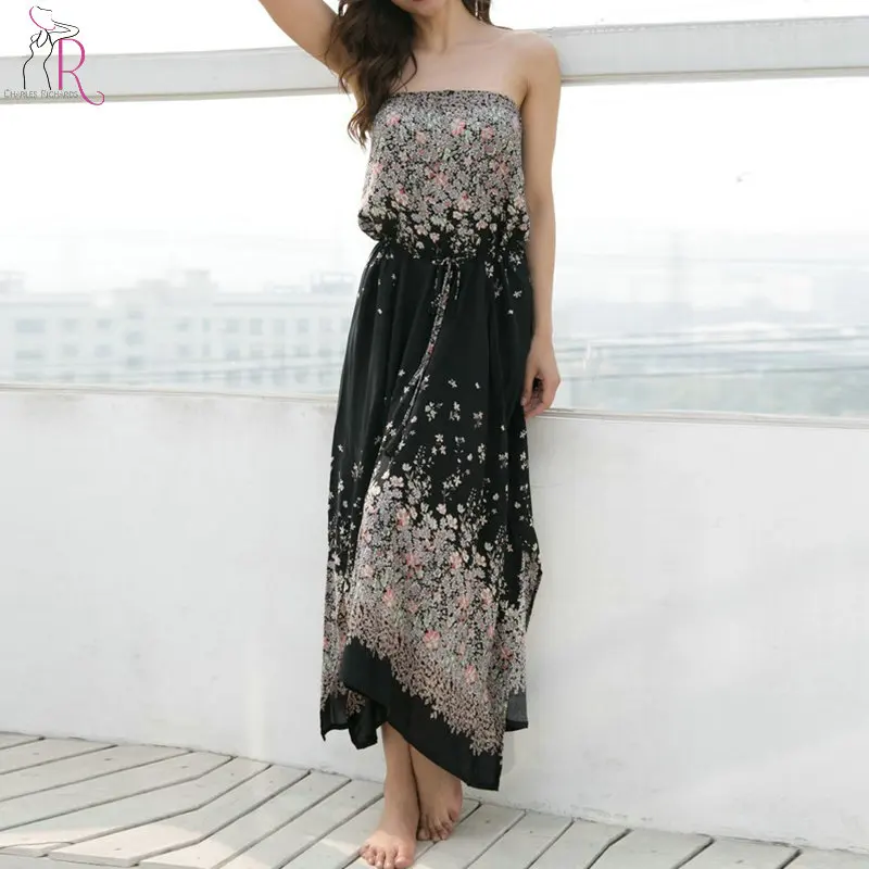 Три цвета Boho контрастный бандо шнурок талии Сплит Сторона Макси платье для