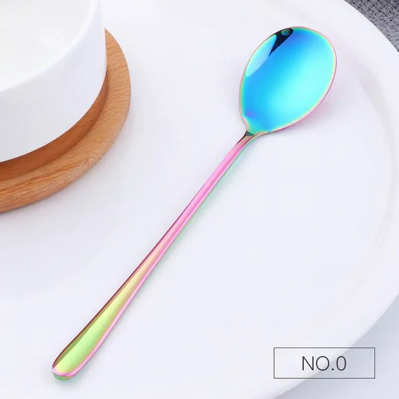 4 NO.0 Spoons 4 шт./партия 304 ложка из нержавеющей стали с длинной ручкой позолоченные розовые золотые десертные чайные корейские ложки - Цвет: 4 NO.0 Spoons