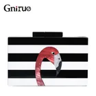 Женская сумка-мессенджер, брендовый модный кошелек, европейская роскошная Сумочка, элегантная черно-белая Женская Полосатая акриловая Сумочка с фламинго, повседневный клатч