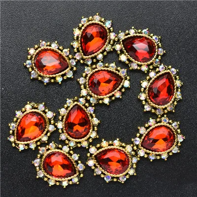 10Pcs-Drop-Red 10 шт 3D Стразы для ногтей, блестящий кристалл алмаза для ногтей, металлические украшения для ногтей, украшения DIY, амулеты - Цвет: 10Pcs-Drop-Red