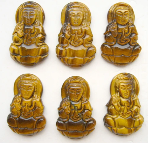 2pcs Chinese Hand-carved Tiger's Eye Gem Carving Guan-Yin Lucky pendants Amulet Neckalce very beautiful Free Shipping | Украшения и