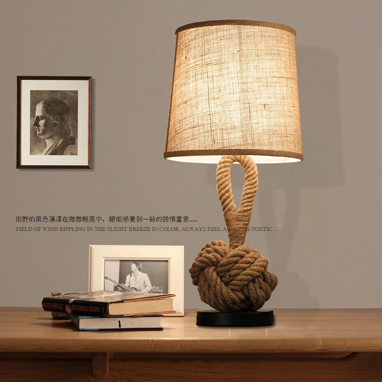 

Ретро лампа из пеньковой веревки, американский кафе, ресторан, простота, кабинет, спальня, прикроватная лампа, декоративный тканевый абажур,...