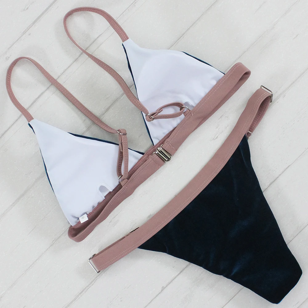 Бархатное бикини 2017 женский купальник сексуальное пляжное топ с низкой талией