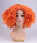 Парик для косплея Алиса в стране чудес 2 Сумасшедший Хэттер, термостойкие синтетические волосы с высокой горловиной, с короткими вьющимися волосами оранжевого цвета, с шапочкой