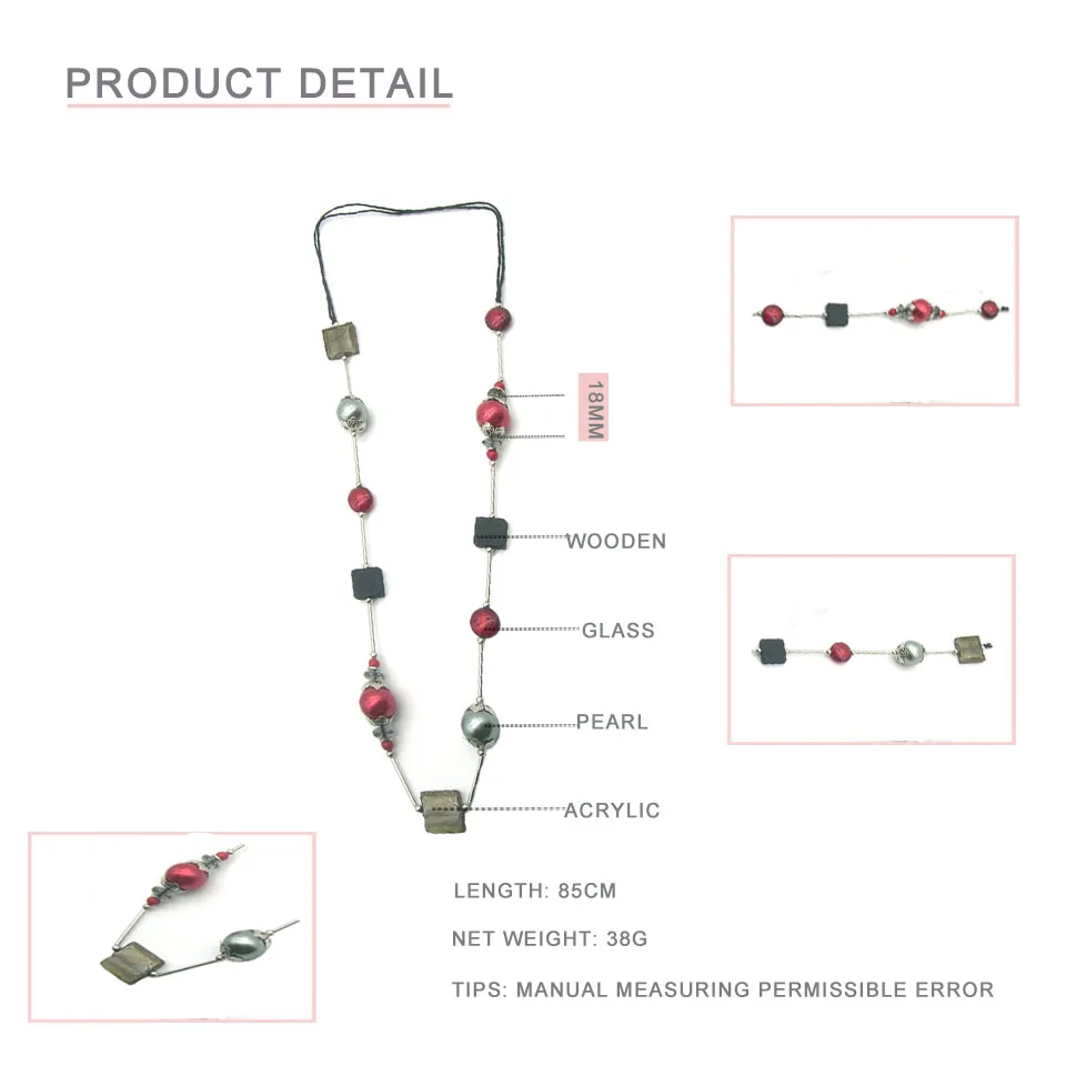 Модное ожерелье с красным и серым жемчугом для танцев ручной работы со