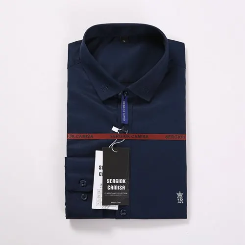 Aramis Sergio K Dudalina, мужская рубашка, Camisa Social Masculina,, мужская рубашка с вышитым логотипом, длинные рукава, деловые повседневные рубашки для мужчин - Цвет: SK-1708DARK BLUE