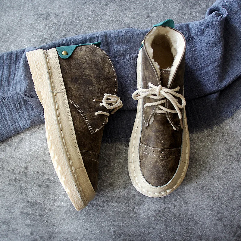 Careaymade-Short boots,women's shoes and ankle boots, antique leather flat shoes, handmade original autumn winter boots