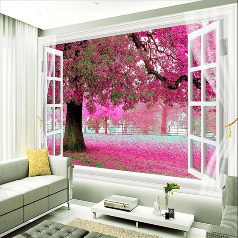 Пользовательские 3d обои Вишневое дерево росписи ТВ фон гостиной спальни