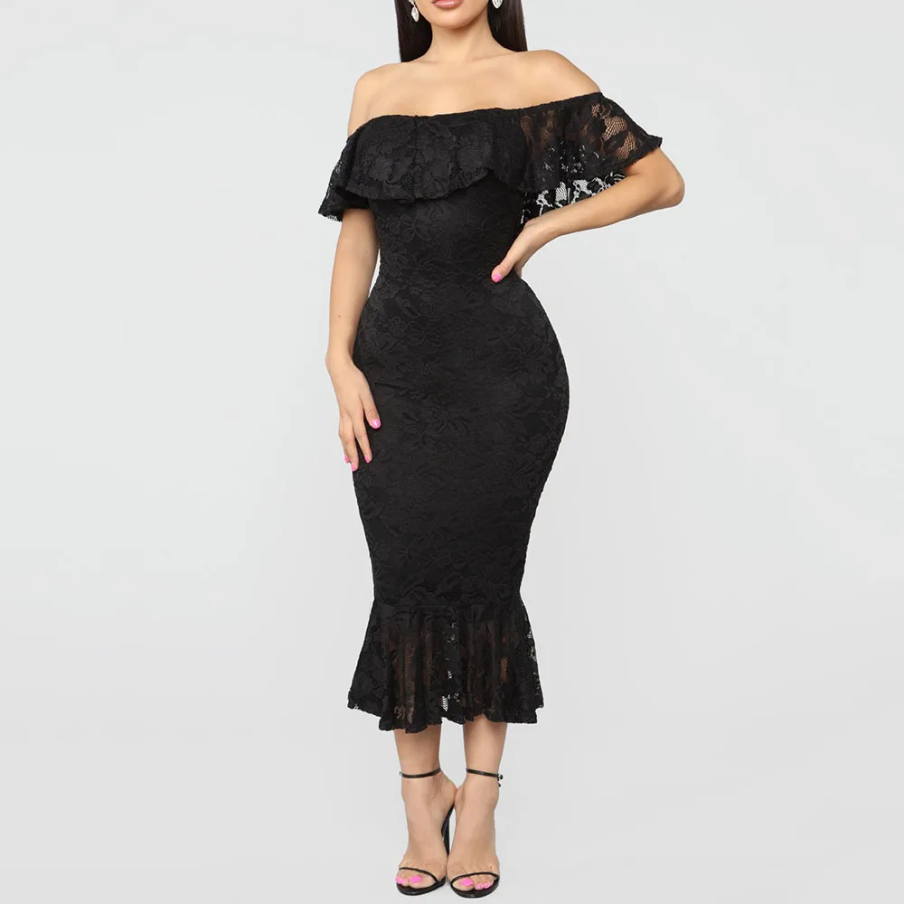 Женские кружевные Вечерние платья Русалка 2019 сексуальное черное облегающее
