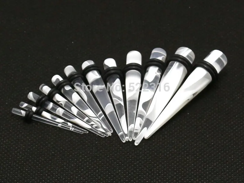 12pcs mix size acrylic clear marble straight ear taper kits Ear Plug Gauges stretcher expander 2-8mm body Piercing Jewelry | Украшения и