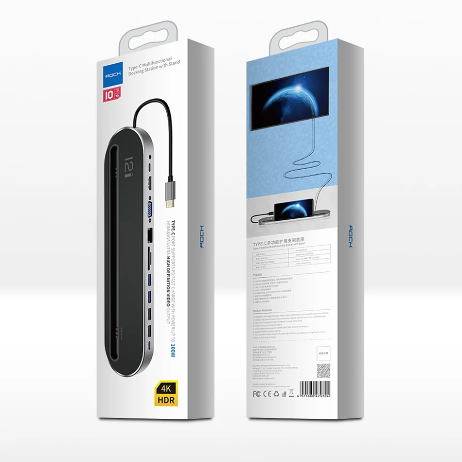 Рок-н-Тип usb C 3,1 станция dex 12-в-1 USB-C к HDMI, VGA, 100 Вт PD Быстрая Зарядка Док-станция с подставкой для планшета мобильных телефонов