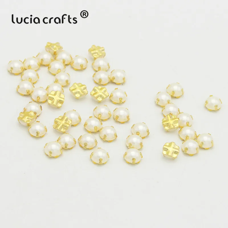 Lucia crafts 100 шт./лот 7 мм покрытие жемчуг горный хрусталь бисер пришить Стразы для одежды DIY сумки обувь аксессуары G1104 - Цвет: gold