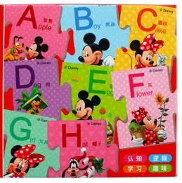 Alphabet disney мультфильм Микки и Минни Маус печатных китайский английский алфавит обучения деревянные игрушки головоломки игрушечные лошадки для детей развивающие игрушки деревянные игрушки развивающие игрушки для детей - Цвет: Alphabet