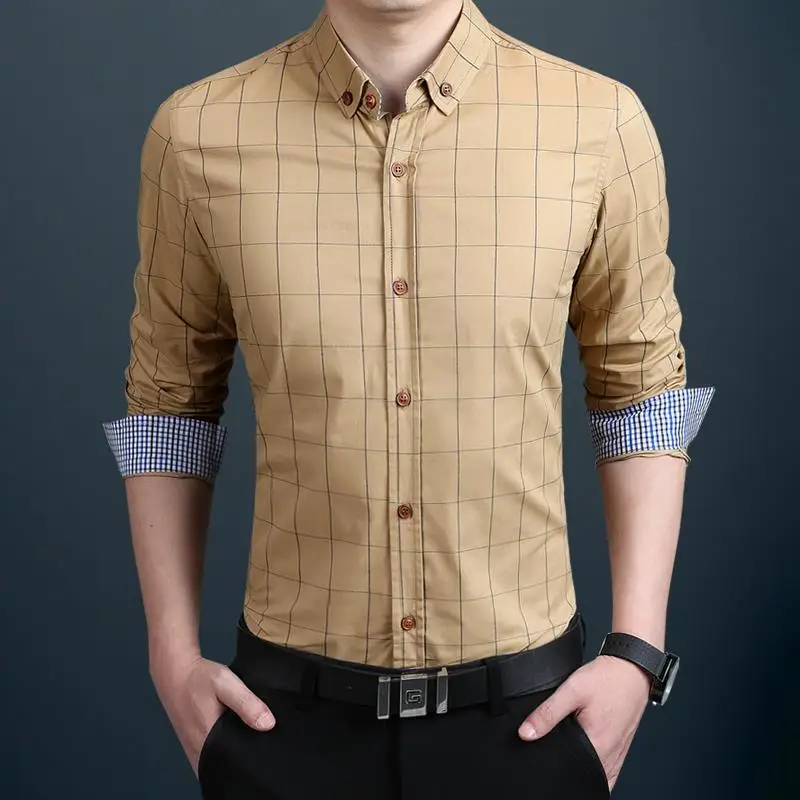 Размера плюс M 5XL клетчатые мужские рубашки slim fit Мужская хлопковая рубашка для