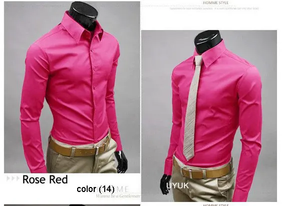 17 2015 color Mens Slim fit Unique neckline stylish Men's Dress long Sleeve Shirts dress shirts size: M-XXL famous brand men | Мужская