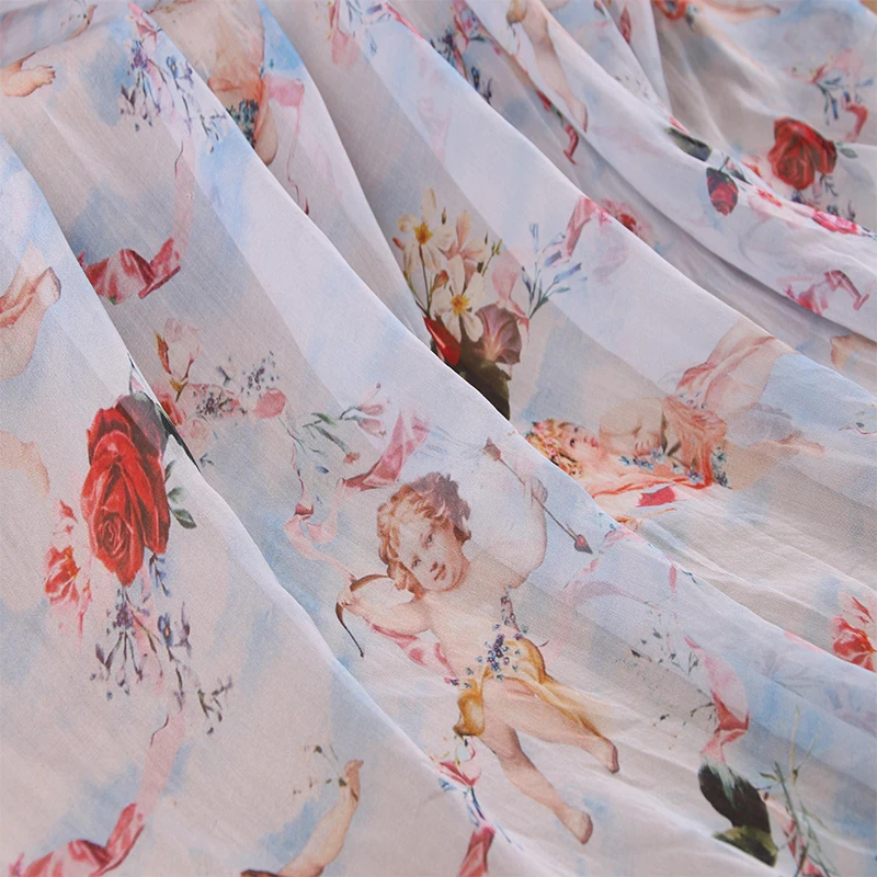 Тонкая шелковая шифоновая ткань с принтом апида ангела 100% из тутового шелка tissu