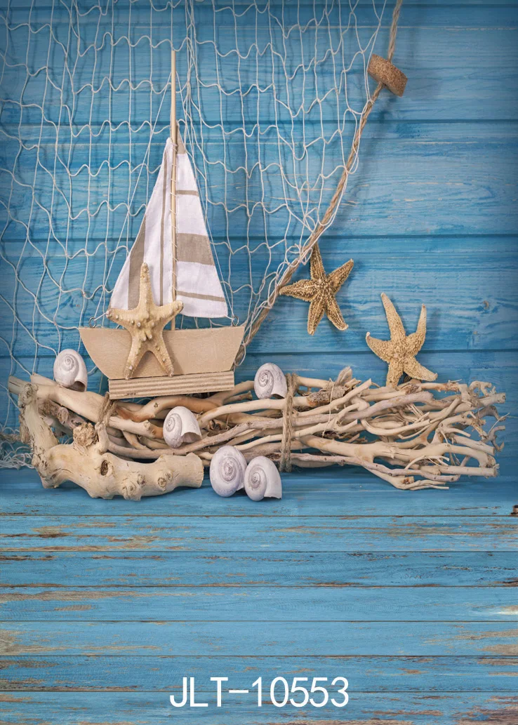 

Fabric Custom Photography Backdrops Prop Wooden Wall Net Starfish Photo Studio Backgrounds for Wedding Children Baby photocall