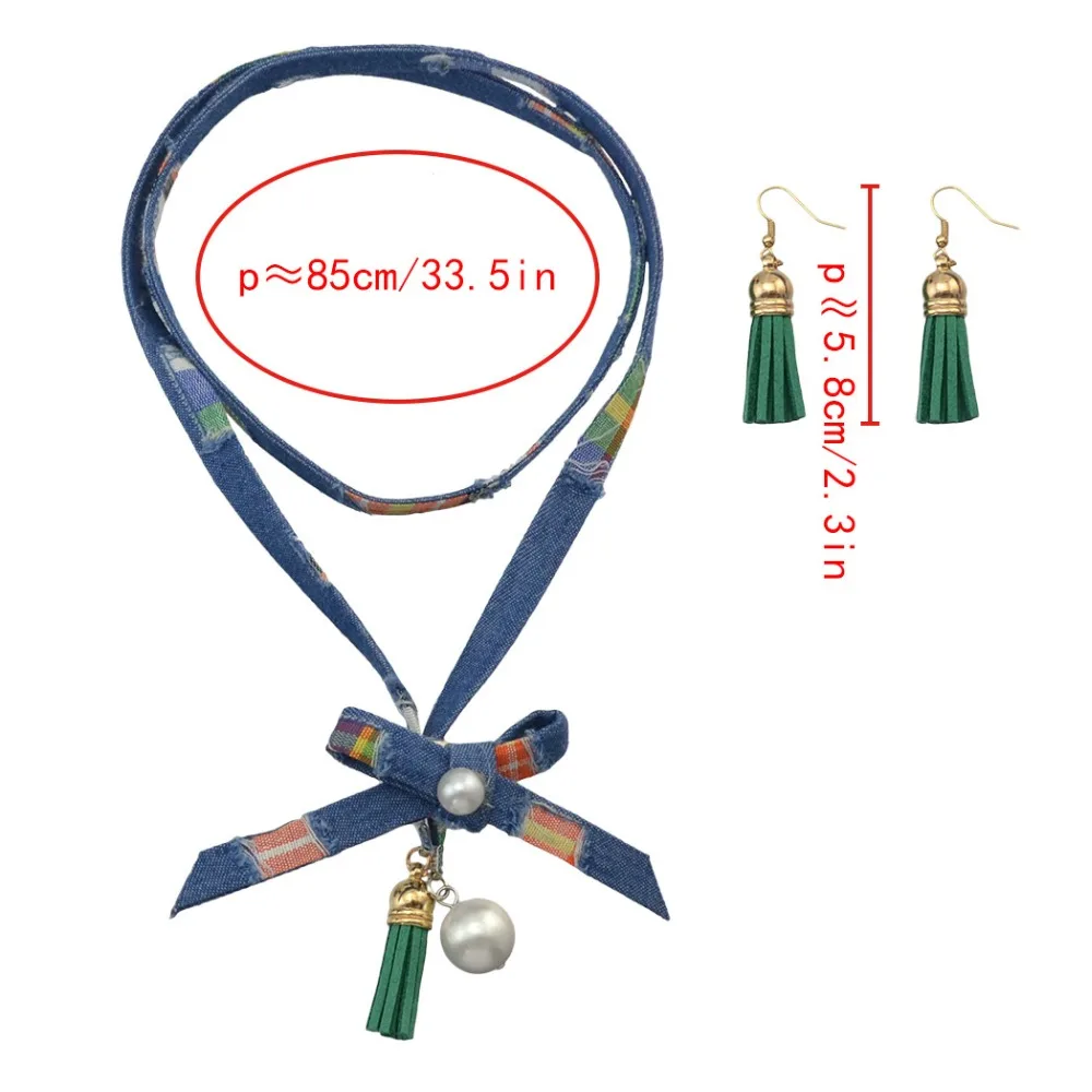 Elegant Boho Gypsy Green Red Tassel Pearl Beads Choker Necklace &amp Earring Jewelry Sets Women Cocktail Party Birthday Gift | Украшения и