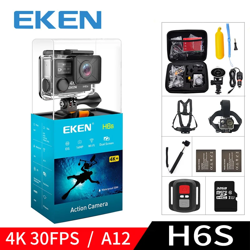 Экшн-камера eken H6S A12 Ultra 4K 30FPS Wifi, водонепроницаемая, 30 м, 1080p go EIS, стабилизация изображения, HD 2K 14MP, профессиональная спортивная камера