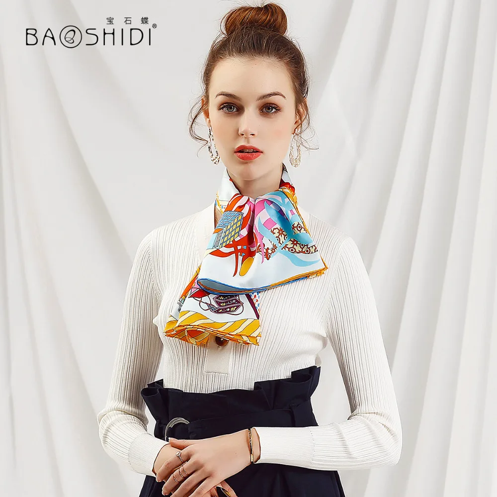 Шарф BAOSHIDI из шелка 100% женский платок разноцветные шелковые шарфы в индийском