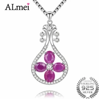 Almei 2.4ct Ruby Guitar Instruments Pendant Necklace Silver 925 Neck Jewelry Decorations for Women Birthday Gift with Box CN061