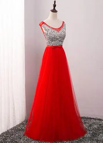 Красный Ladybeauty Новые сексуальные роскошные длинные стильные платья Дорогой расшитый бусами тюль Платья для официальных мероприятий и вечеринок с кристаллами и жемчугом Длина в пол - Цвет: Красный