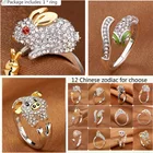 Кольцо с кристаллами для женщин и девушек, роскошное кольцо с животными, кроликсвиньядраконлошадьобезьяназмеяовцатигрсобакакрыса, хороший подарок