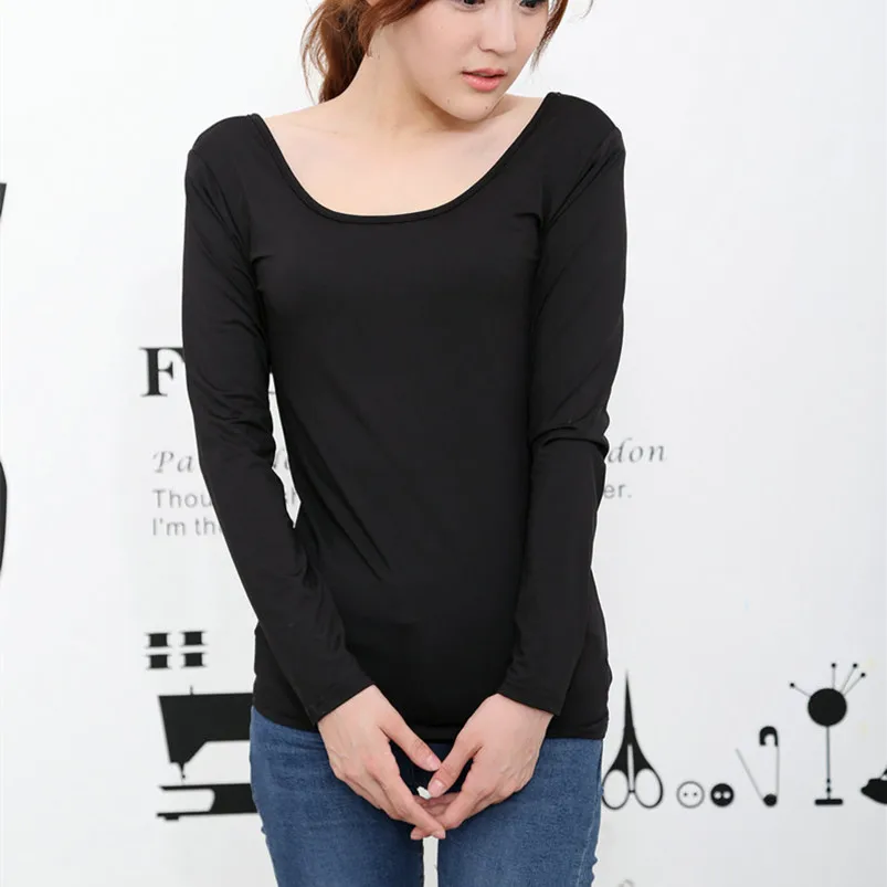 

New 2019 winter T Shirt Women Long Sleeve spring Tops & tees slash neck basic T-shirt casual candy color off shoulder stretch