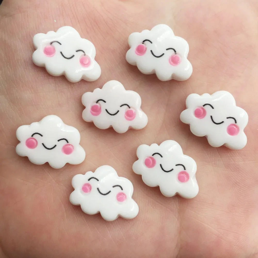 Смола Kawaii Smile белые облака плоская спина кабошон камень миниатюрный DIY скрапбук