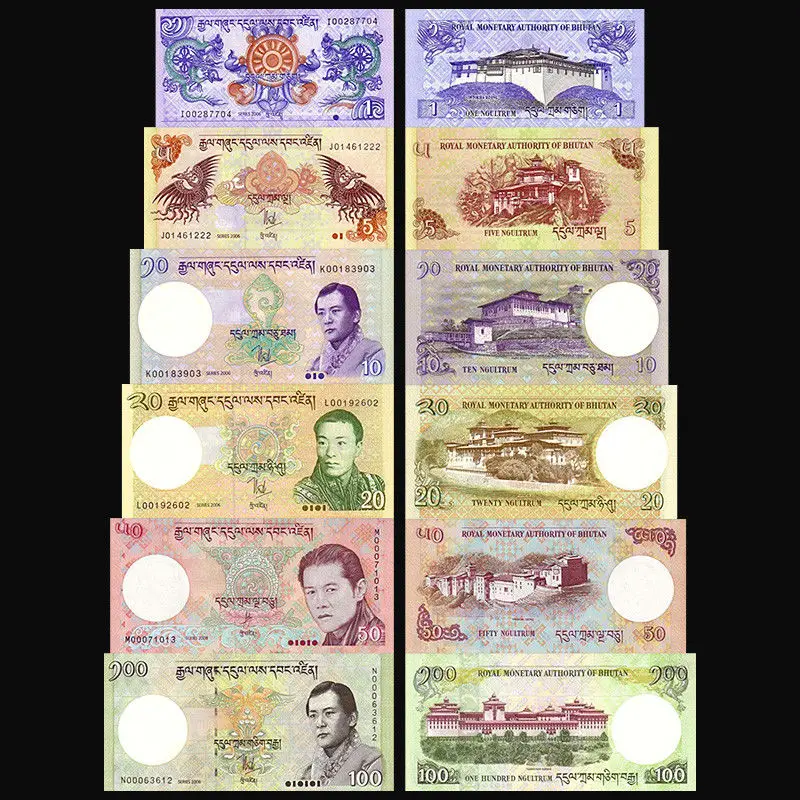 Бутан комплект 6 шт. 1 5 10 20 50 100 Ngultrum P-27-32 UNC азиатская коллекция оригинальные бумага