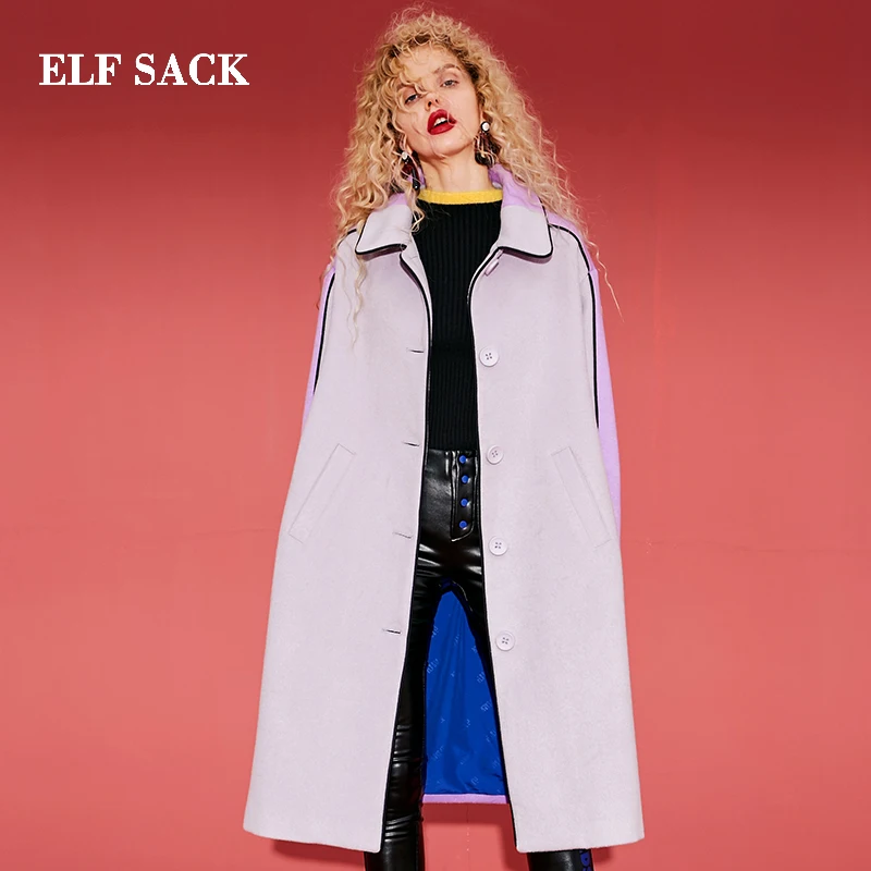 Женское шерстяное пальто ELF SACK длинное повседневное из 33.5% шерсти с широкой