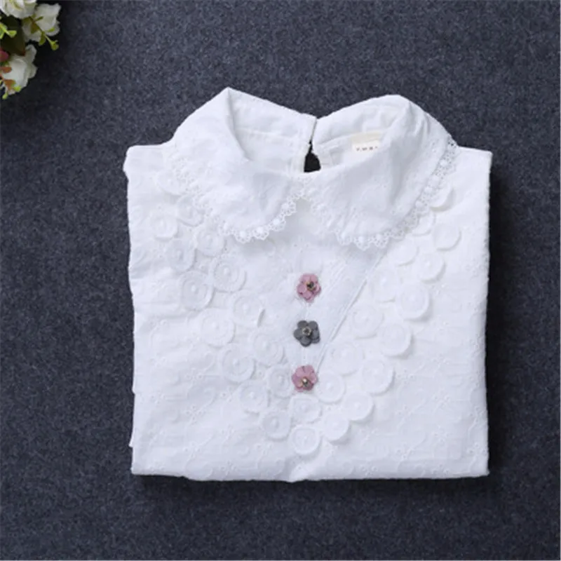 Autumn Winter Girls Blouse Shirts Baby Teenager School Girl Tops Cotton Lace Long Sleeve Kids Shirt Children Clothes