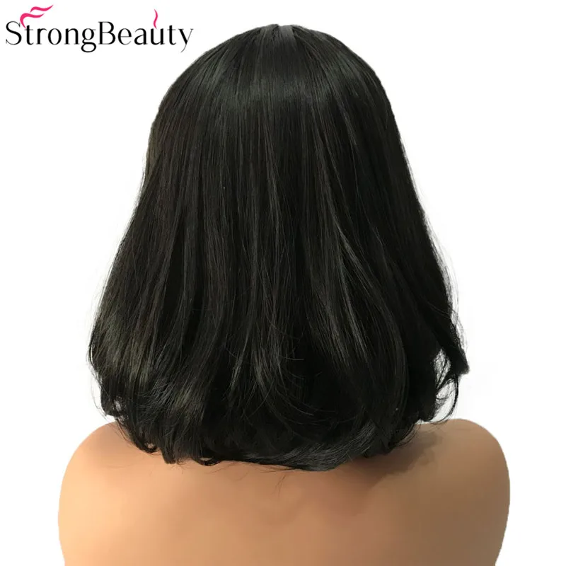 2 StrongBeauty короткие синтетические парики боб волосы черный/темно-коричневый с челкой натуральный женский парик - Цвет: 2