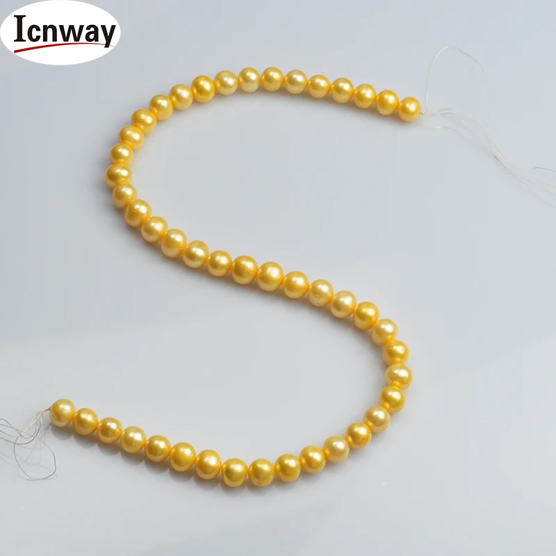 

Natural AA+ round yellow Freshwater Pearl 9-10mm 15inches DIY necklace bracelet earring FreeShipping Wholesale