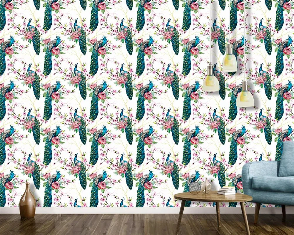 Beibehang Custom wallpaper murals HD Peacock Flower Hand-painted TV Background Wall Painting Wallpaper Wallcovering 3d | Обустройство