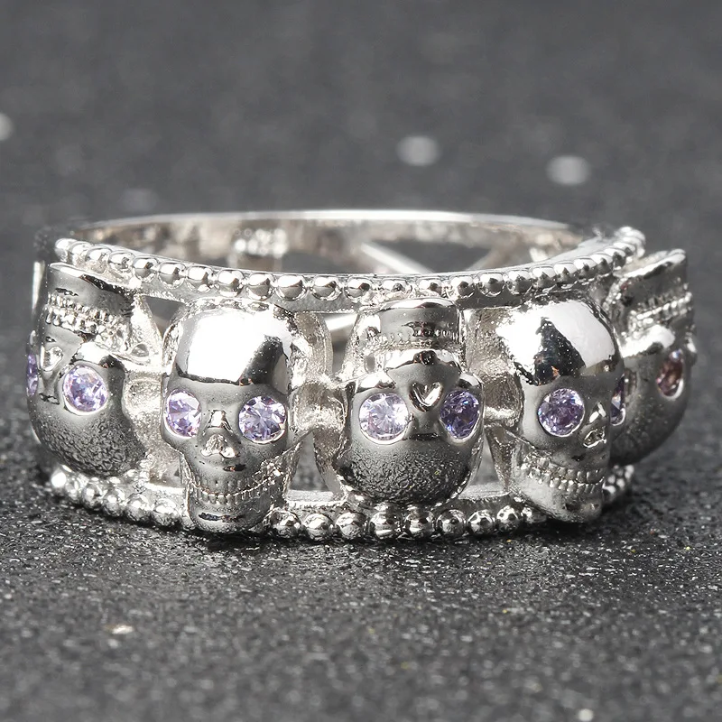 Женское Винтажное кольцо Seanlov фиолетовое в форме черепа с фианитом Серебряное