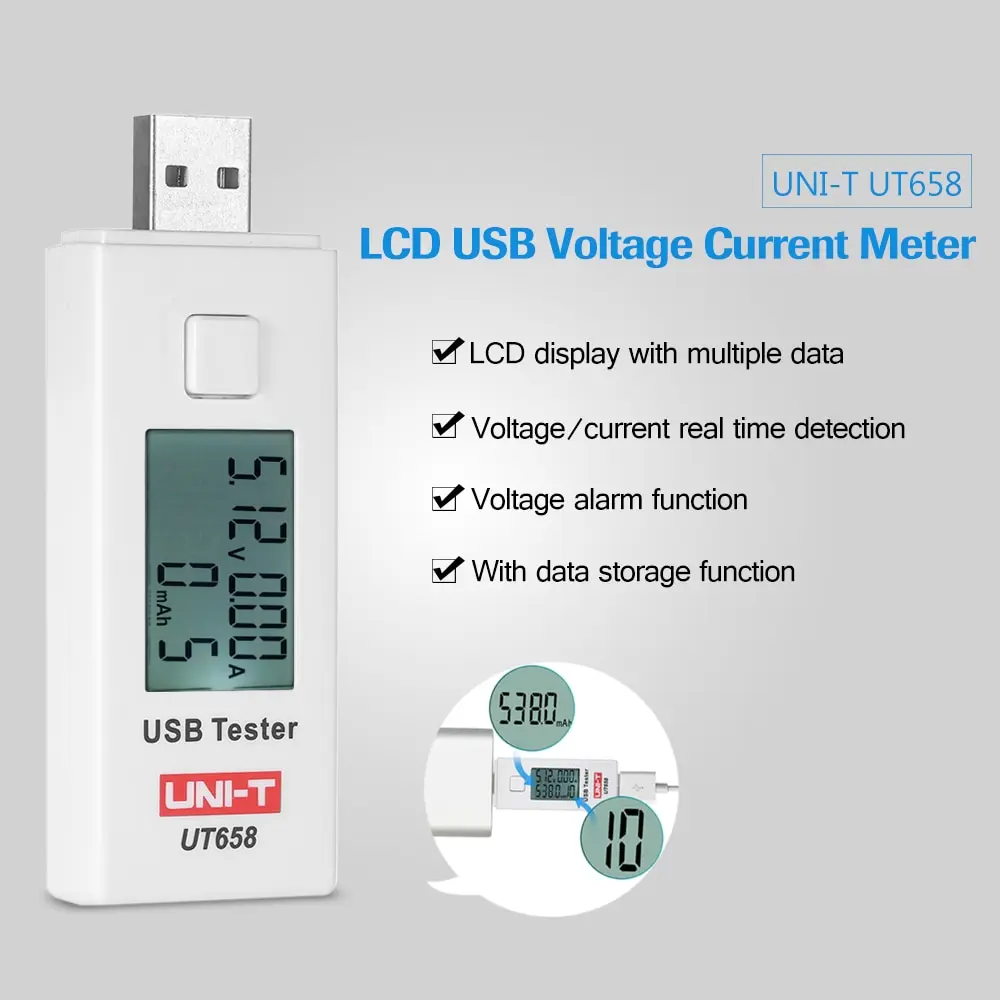 UNI-T UT658 цифровой U диск вольтметр Ампер батарея тестер ЖК-дисплей USB Напряжение