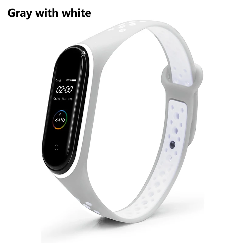 Gray with white Спортивный ремешок BOORUI mi band 4, удобный ремешок pulseira mi band 4, аксессуары, силиконовый ремешок для xiaomi mi band 4 - Цвет: Gray with white