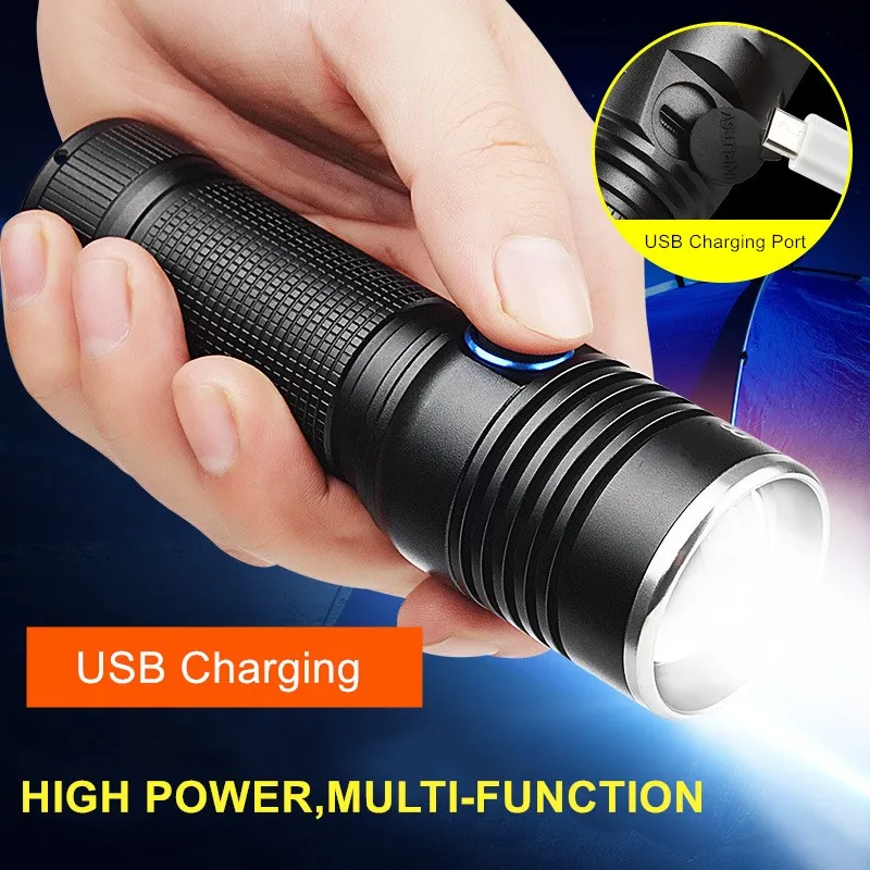 Ультра яркий тактический фонарик USB Перезаряжаемый 26650/16340 аккумулятор XML T6
