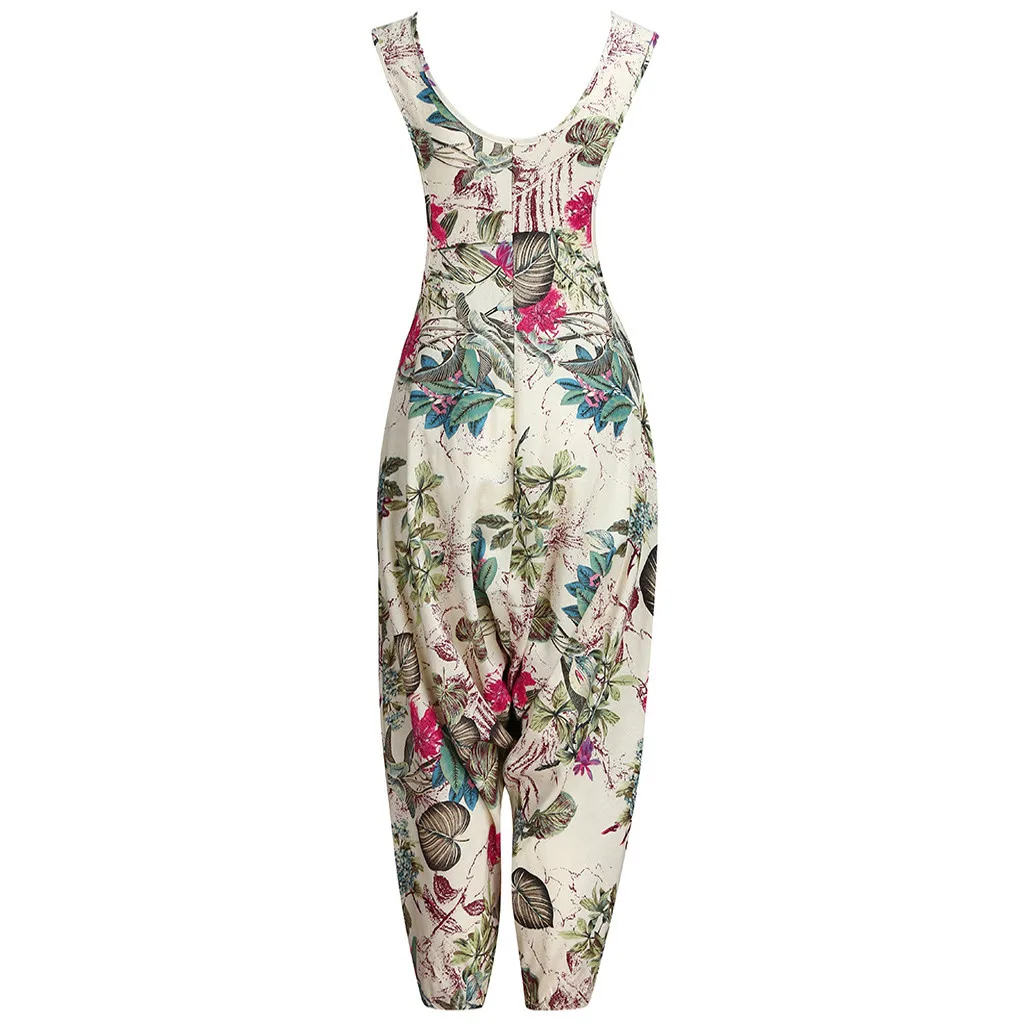 JAYCOSIN Girls Loose Solid Jumpsuit Strap Dungaree Harem Trousers Ladies Overall Pants Printing Art Loose Pants Street Elastic