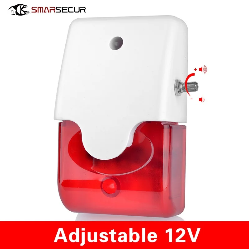 12V Adjustable Smarsecur Внутренняя/наружная проводная сирена стробоскоп вспышка светильник Регулируемая громкость сирена для gsm сигнализация - Цвет: 12V Adjustable