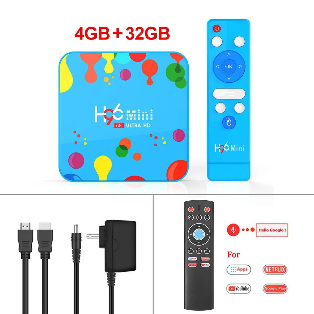 Смарт ТВ приставка H96 мини Макс 4 Гб ОЗУ 128 Гб ПЗУ Android ТВ приставка Android 9,0 H96mini Allwinner H6 2,4/5G Wifi ТВ приставка Netflix Youtube 4K - Цвет: 4GB 32GB T1 RC