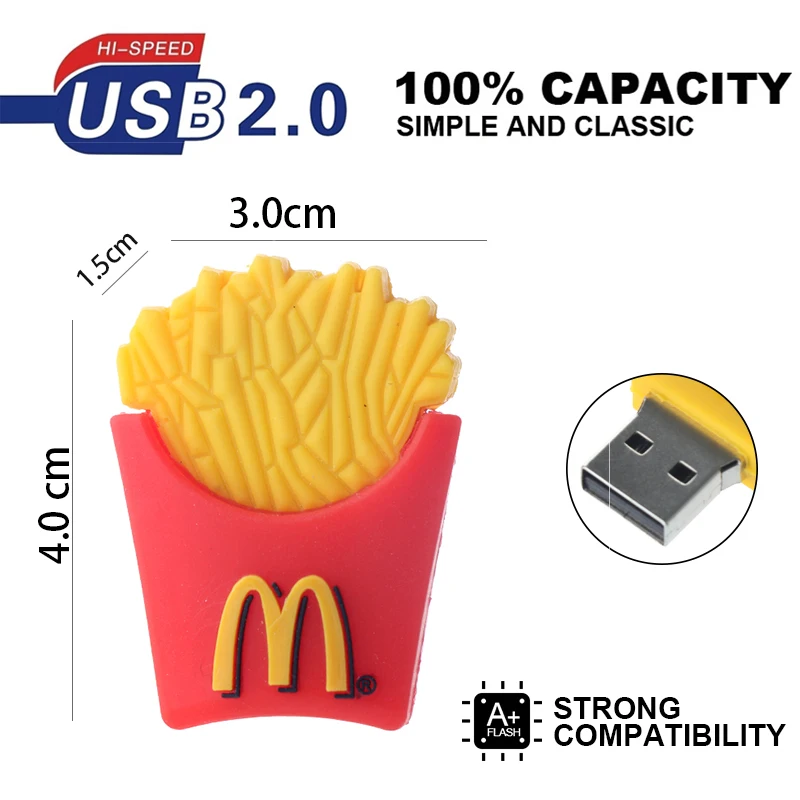 Miniseas M 32 Гб 16 г 4 ГБ 8 флеш диск USB 2 0 реальная емкость милый Картофель фри форма