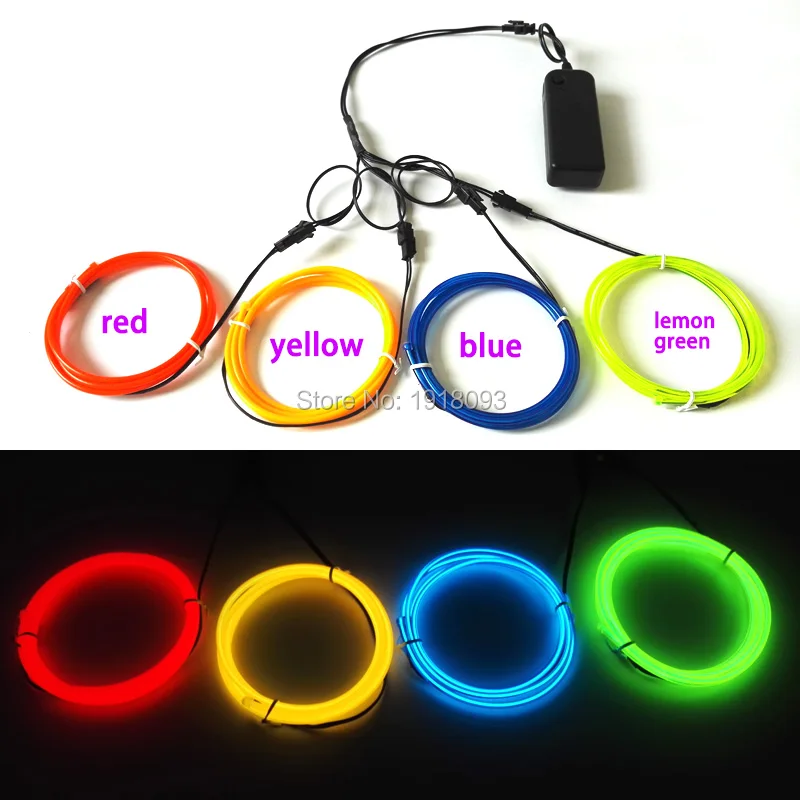 

4pieces 1M multicolor 3.2mm el wire tube rope flexible LED Strip light Powered By 3V Drive Light-up toys for craft Model Decor