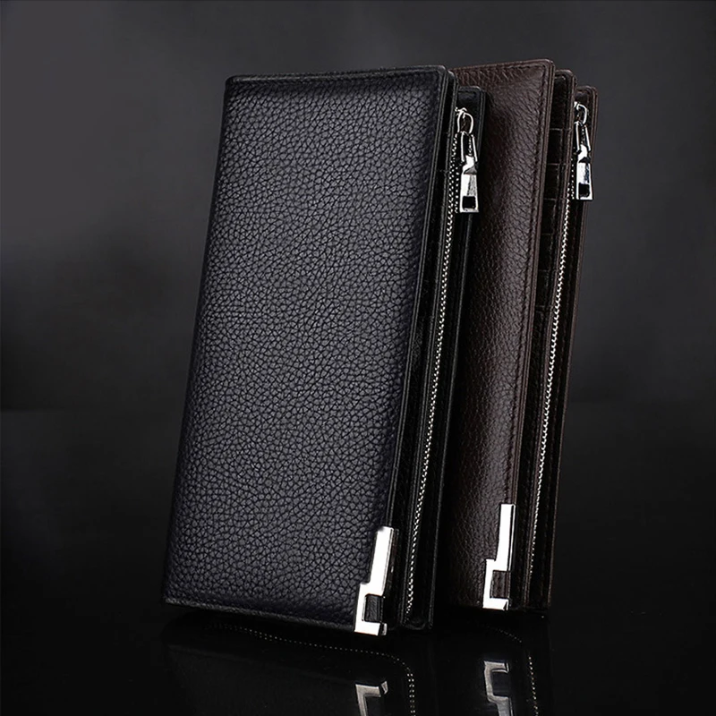 Мужские кошельки длинный кошелек на молнии из натуральной кожи мужской